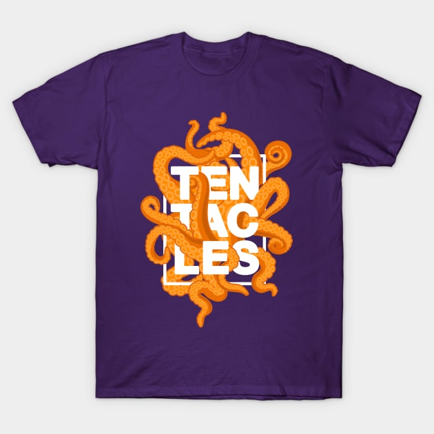 Tentacles – Pumpkin orange (white-out) T-Shirt by andrew_kelly_uk@yahoo.co.uk